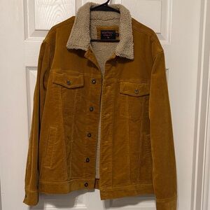 The Normal Brand Tan Corduroy Trucker Jacket with Sherpa Collar